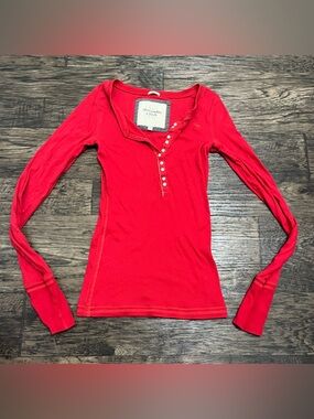 Y2K Abercrombie & Fitch Bright Red Long Sleeve Henley